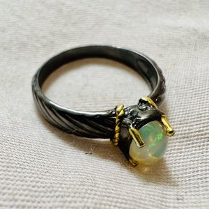 Opal Solitaire Ring in Sterling Silver, Size 7.75